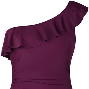 NWT Hilor One Shoulder Ruffle Burgundy Suit